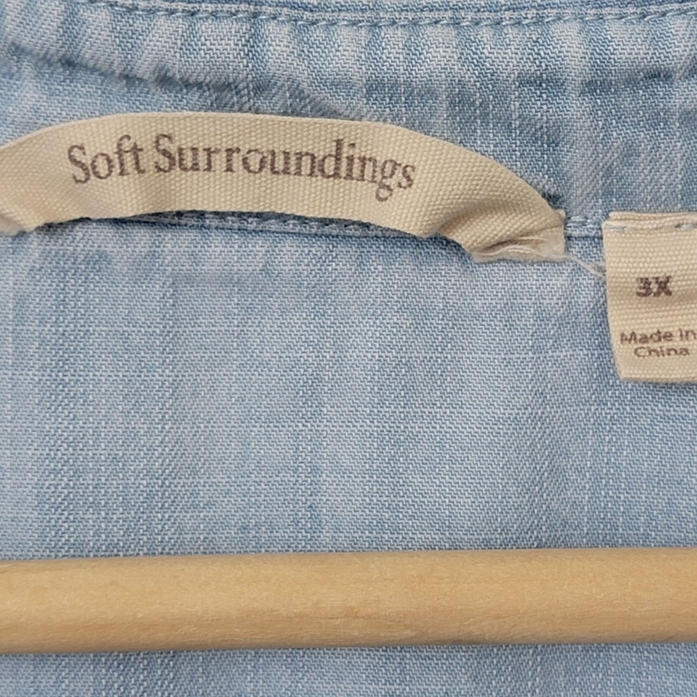Soft Surroundings Top Womens 3X Blue Chambray Je Veux Tencel Shirt Button Up - Picture 9 of 10